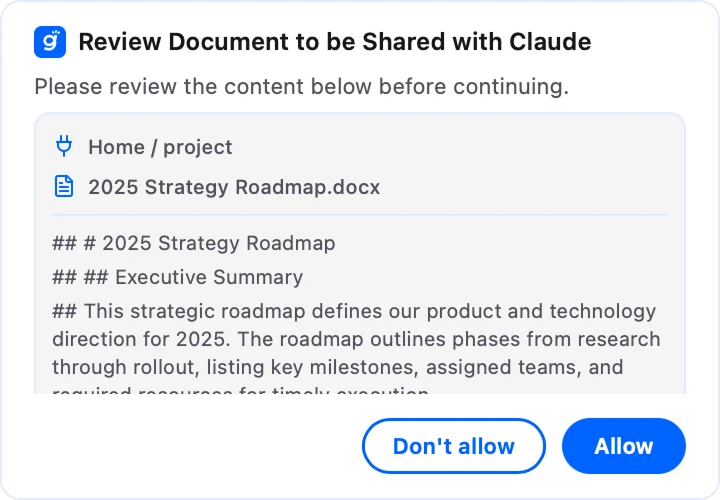 Gety confirmation popup showing file snippets to review before sharing with the AI tool