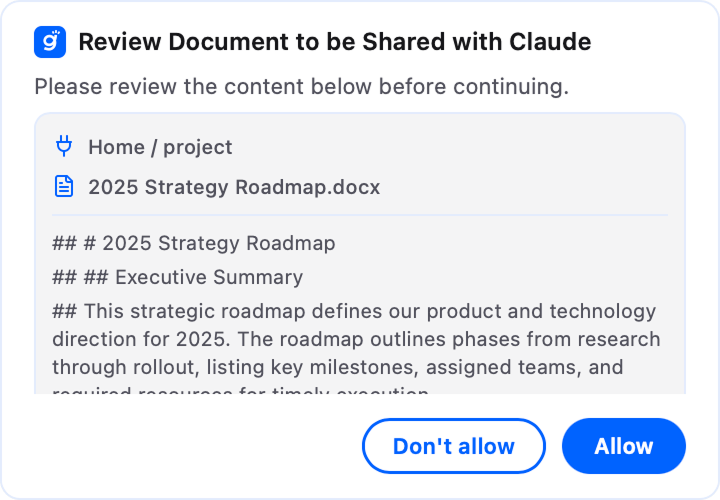Gety confirmation popup showing file snippets to review before sharing with the AI tool