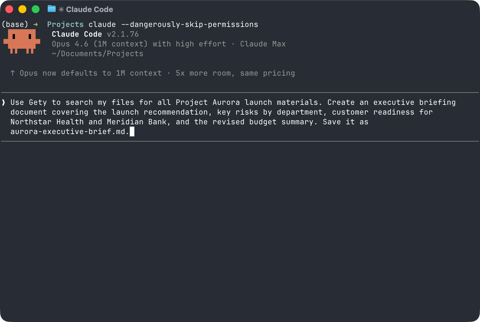 Claude Code terminal showing the prompt being entered