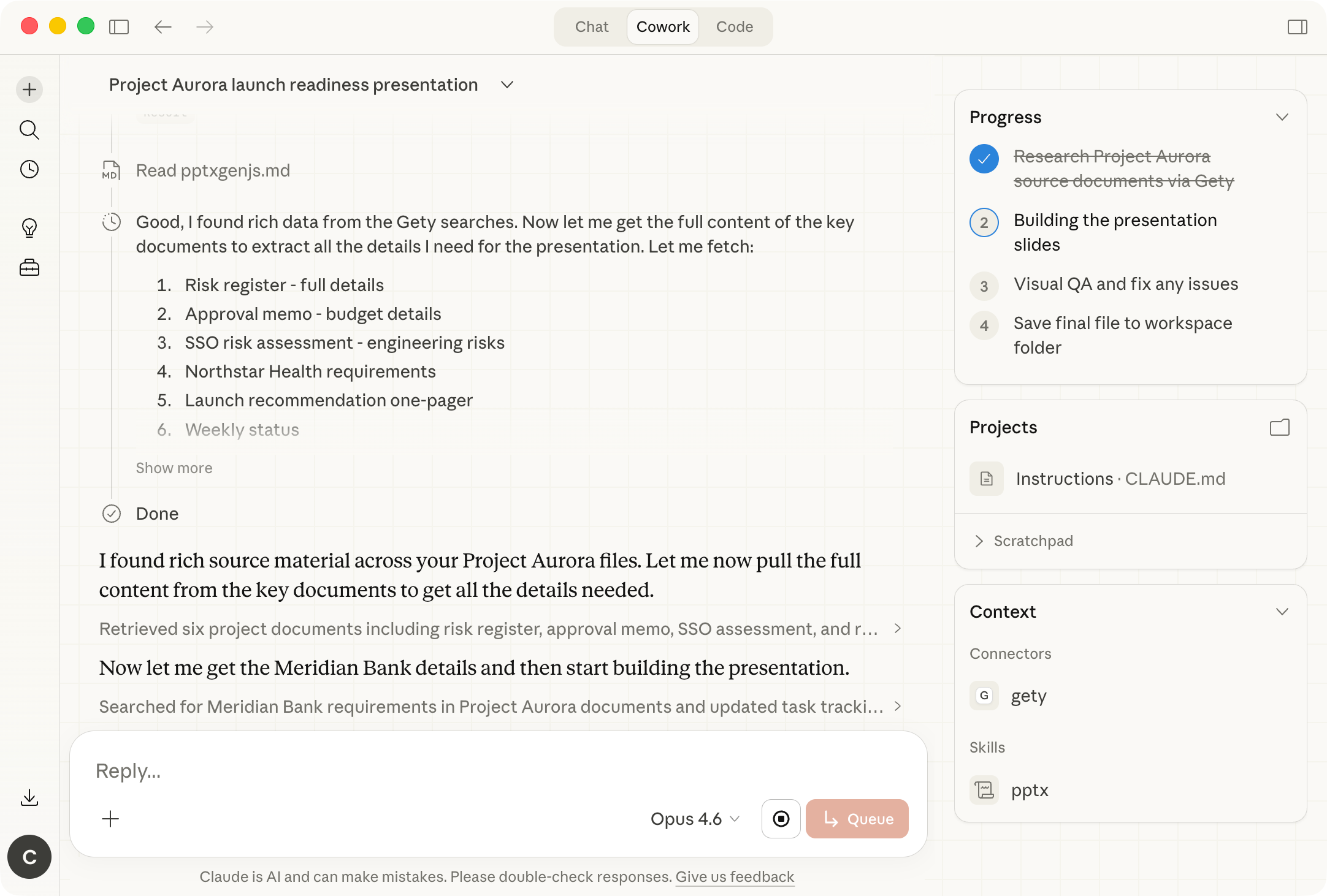 Claude Cowork searching local files through Gety and retrieving key documents