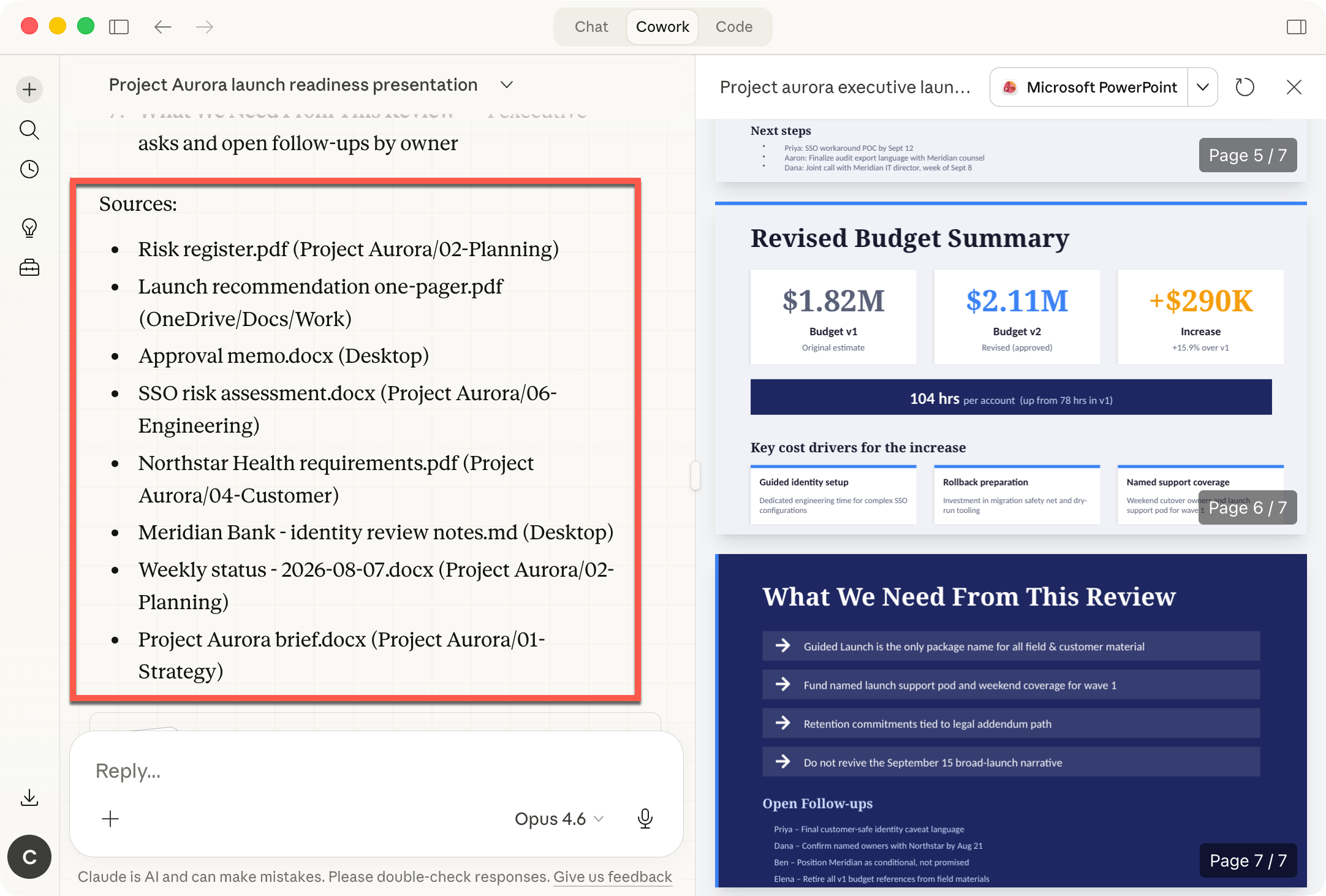 Claude Cowork listing source documents from Desktop, OneDrive, and project folders
