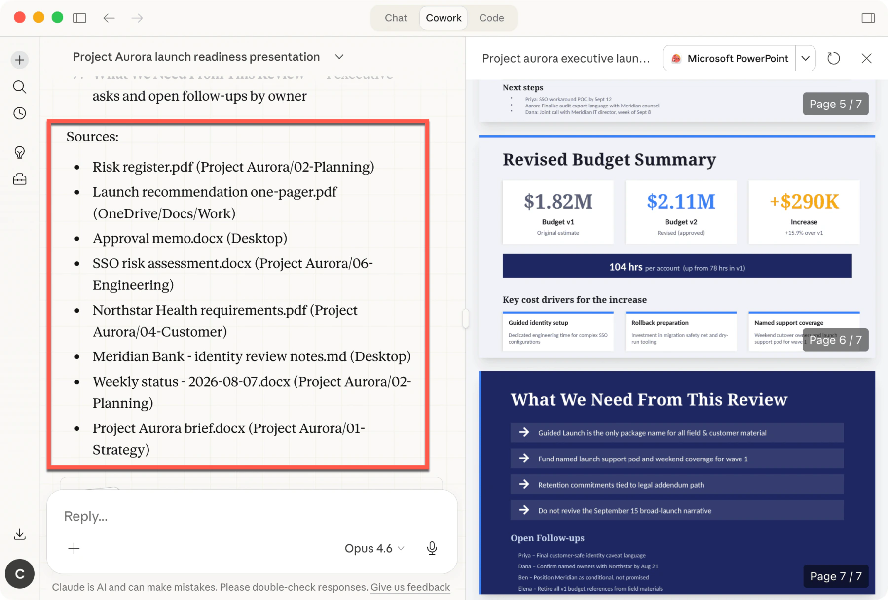 Claude Cowork listing source documents from Desktop, OneDrive, and project folders