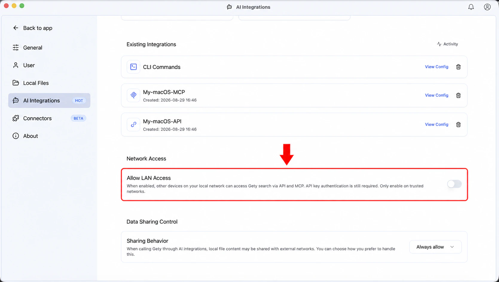 Enable access from trusted devices with Gety's LAN access setting